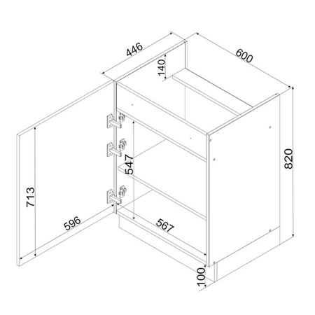 Szafka kuchenna stojąca pod płytę grzewczą Clara D60 PC funkcjonalna szafka odporna na działanie wilgoci i uszkodzenia metalowy uchwyt