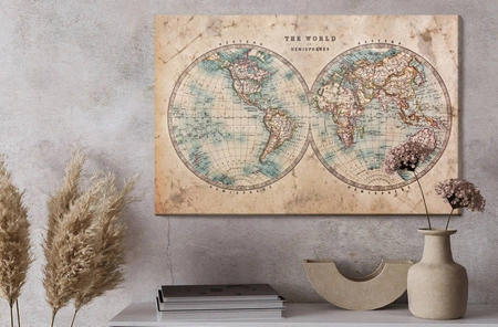 Obraz na płótnie mapa świata retro 100x70 cm ponadczasowa ozdoba wnętrza obraz w stonowanej kolorystyce wysoka jakość wykonania