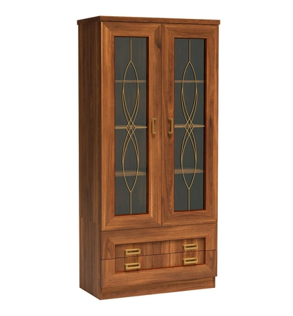 Witryna Tade 90 cm dąb stuletni elegancki styl witryna ozdobina subtelnymi ornamentami na szklanym froncie idealna do salonu lub pokoju dziennego