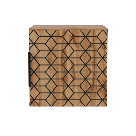 Szafka łazienkowa wisząca Diamond 35 cm dąb wotan / czarny niewielka szafka do łazienki z nietuzinkowym ryflowanym wzorem na froncie