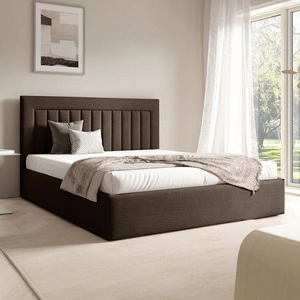 Łóżko tapicerowane Togo 140x200 brązowe eleganckie i funkcjonalne łóżko do sypialni gustowne pionowe przeszycia na wezgłowiu