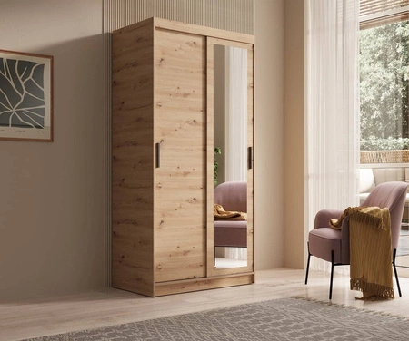 Szafa przesuwna z lustrem Hailey 100 cm dąb artisan prosta forma i minimalistyczny wygląd szafa idealnie wpasuje się do każdego wnętrza