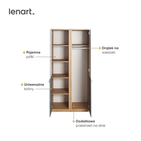 Szafa Plano 90 cm dąb nash / biały / beton nowoczesna i stylowa szafa do pokoju młodzieżowego uniwersalne połączenie kolorystyczne