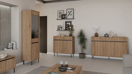 Komoda z szufladami Osaka 100 cm dąb evoke / czarny minimalistyczny design doskonała propozycja komody do salonu i sypialni gustowny ryflowany front