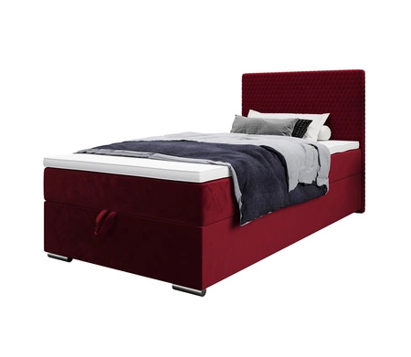 Łóżko kontynentalne Fargo 120x200 bordowe w nowoczesnym skandynawskim stylu z tapicerowanym zagłówkiem łóżko z pojemnikiem
