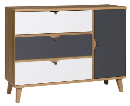 Meblościanka Memone dąb złoty / biały / grafitowy nowoczesny design stylowy zestaw mebli do pokoju dziecka w stylu skandynawskim