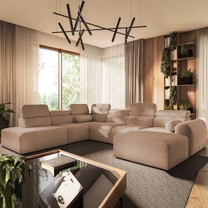 Narożnik z funkcją spania Cantare X łososiowy prawostronny wygodny narożnik o niebanalnym designie doskonały do przestronnego salonu