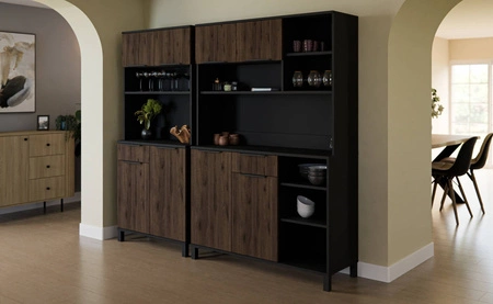 Kredens kuchenny Brianza 119 cm czarny / orzech okapi bufet do kuchni doskonały do aranżacji małego aneksu kuchennego w mieszkaniu