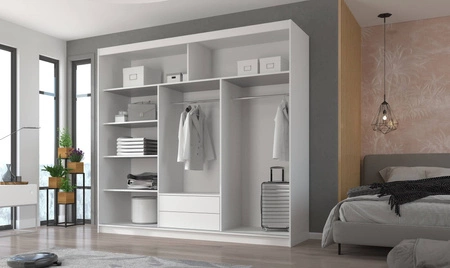 Szafa przesuwna z lustrem Erwin 235 cm dąb sonoma jasny pojemna i stylowa szafa do sypialni z wewnętrznymi szufladami solidne wykonanie