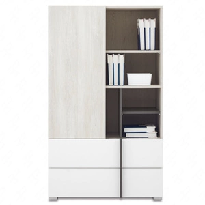 Regał niski Remona 80 cm dąb wilton biały / biały regał z szufladami na książki do pokoju młodzieżowego nowoczesny wygląd