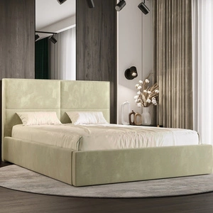 Łóżko tapicerowane Afrodyta 140x200 z pojemnikiem beżowe w nowoczesnym skandynawskim stylu z wygodnym zagłówkiem