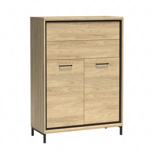 Komoda z szufladami Mediolan Plus 92 cm hikora elegancka komoda z stylowymi czarnymi dodatkami szuflady z systemem push to open metalowe nogi