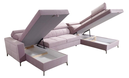 Narożnik z funkcją spania Nausa VI czarny lewostronny stylowy narożnik do salonu o komfortowym wykończeniu miękka tkanina typu velvet