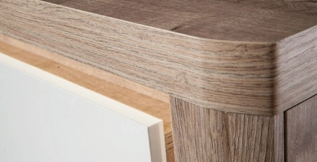 Szafka RTV Livinio 162 cm dąb ribbeck / biały połysk minimalistyczny design szafki do salonu podkreślony oświetleniem ledowym