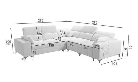 Narożnik z funkcją spania Penejos III szary popiel prawostronny wygodny i komfortowy narożnik do salonu dwa pojemniki na pościel