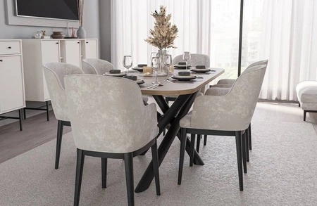 Stół Lyon 90x185 cm dąb artisan / czarny nowoczesny stół do jadalni osadzony na stylowych nogach typu pająk regulacja wysokości