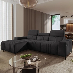 Narożnik z funkcją spania Castel grafitowy lewostronny komfortowy i stylowy narożnik rozkładany z pojemnikiem na pościel