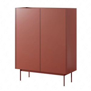 Komoda wysoka Vellore 97 cm ceglasta elegancka komoda z obniżonym blatem w dębowym odcieniu metalowe nogi bezuchwytowe fronty