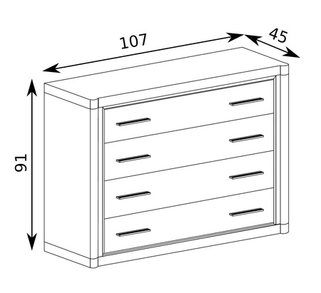 Komoda z szufladami Dallas 107 cm dąb sonoma / czarny elegancka stylistyka mebla wzbogacona o stylowe czarne dodatki pojemne szuflady