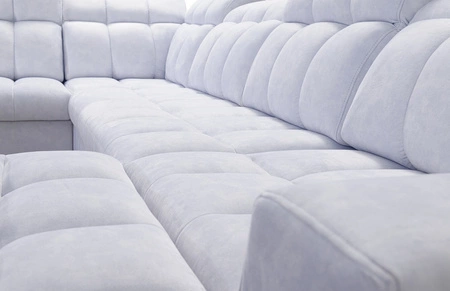 Narożnik z funkcją spania Luigi IV szary popiel prawostronny elegancki narożnik do salonu wykonany z miękkiej tkaniny typu velvet