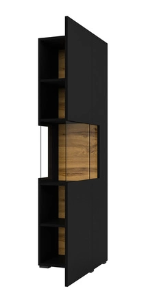 Witryna Ava 36 cm czarna / dąb wotan elegancka witryna do salonu z możliwością powieszenia prosta bryła idealna do każdego wnętrza