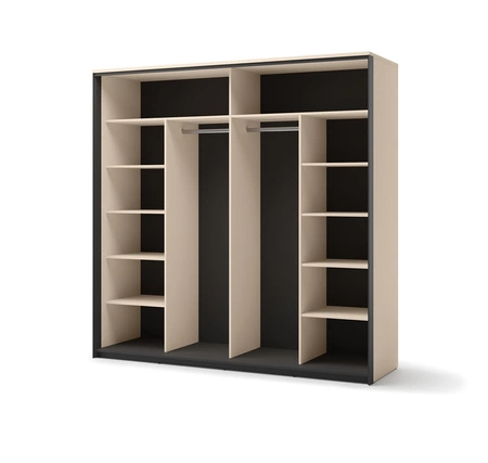 Szafa przesuwna z lustrem Enna 220 cm beżowy / czarny elegancki design doskonała szafa do sypialni lub garderoby oświetlenie LED