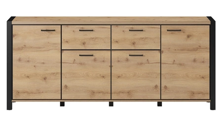Komoda z szufladami Aktiv 213 cm dąb taurus / czarny funkcjonalna stylowa komoda do salonu w stylu industrialnym i nowoczesnym