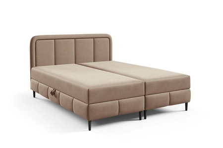 Łóżko kontynentalne Monte 160x200 beżowe stylowe łóżko do sypialni pojemniki na pościel eleganckie wezgłowie o zaoblonym kształcie