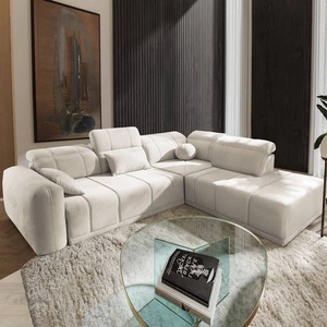 Narożnik z funkcją spania Cetara VII kremowy prawostronny wysokiej jakości narożnik do salonu z komfortowym przesuwanym oparciem