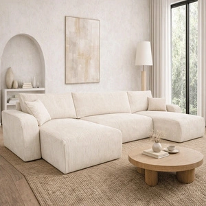 Narożnik z funkcją spania Fiesta U XL kość słoniowa elegancki narożnik do salonu z pojemnikiem na pościel sztruksowa tkanina