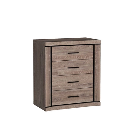 Komoda z szufladami Dallas 80 cm dąb truflowy / czarny elegancka stylistyka mebla wzbogacona o stylowe czarne dodatki pojemne szuflady