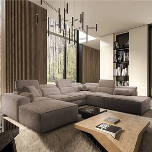 Narożnik z funkcją spania Viano X jasny brąz lewostronny designerski narożnik do salonu w nowoczesnym stylu regulowane zagłówki