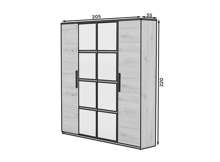 Szafa z lustrem Malen 205 cm dąb artisan oryginalny design minimalistyczne uchwyty idealna szafa do sypialni lub do przedpokoju