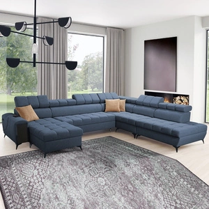 Narożnik z funkcją spania Bolmso X niebieski lewostronny wygodny narożnik do salonu z regulowanymi zagłówkami dekoracyjne pikowania