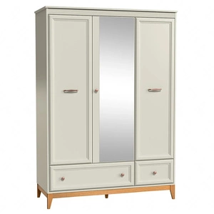 Szafa z lustrem Windsor 136 cm beżowy / dąb elegancka i funkcjonalna szafa do sypialni osadzona na stabilnej drewnianej podstawie