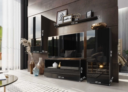 Meblościanka Olimpia biała / biały połysk uniwersalna i stylowa meblościanka do salonu proste bryły wpisujące się w każde wnętrze