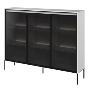 Komoda Trend 150 cm biała designerski przeszklony front klimatyczne oświetlenie w postaci paska led pod górnym blatem