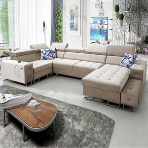 Narożnik z funkcją spania Hampton IV beżowy prawostronny funkcjonalny narożnik z dostawką która sprawdzi się jako podnóżek