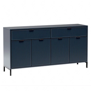 Komoda z szufladami Linka 165 cm indigo elegancki design geometrczny kształt bryły osadzony na metalowych nogach gustowny ryflowany front