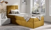 Łóżko kontynentalne Alia 90x200 musztardowe nowoczesny styl idealne łóżko do pokoju dziecięcego subtelne pionowe przeczycia na wezgłowiu