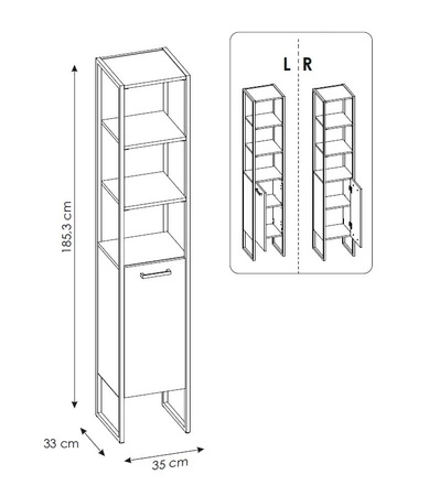 Słupek łazienkowy Brooklin 36 cm dąb craft złoty nowoczesny design szafki do łazienki podkreślony wyrazista kolorystyką