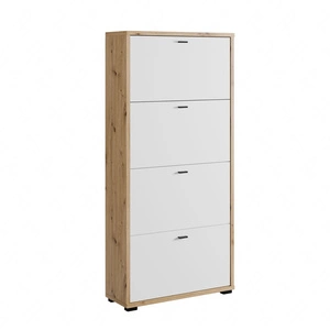 Szafka na buty Anter dąb artisan / biały funkcjonalna szafka do przedpokoju praktyczne 4 drzwi otwierane do dołu