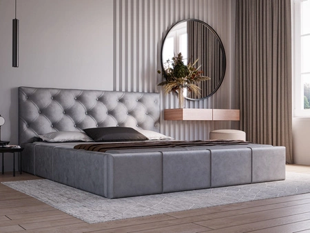 Łóżko tapicerowane Eliza 140x200 szare stylowe łóżko z pojemnikiem na pościel wygodny zagłówek zachwyca eleganckim designem