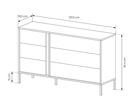 Komoda z szufladami Beloit 137 cm beżowa nowoczesna forma oryginalne pionowe podświetlenie LED komoda wsparta na metalowych nogach