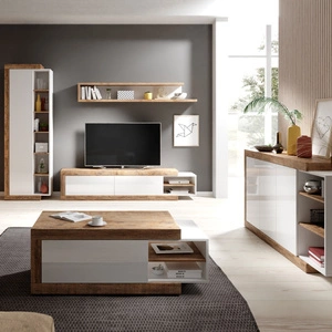 Zestaw mebli do salonu Sintra dąb samdal / biały połysk eleganckie meble o eleganckim designie bezuchwytowy system push to open