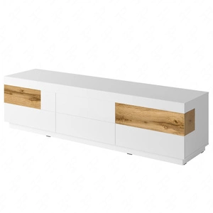 Szafka RTV Silke 206 cm biała / biały połysk / dąb wotan nowoczesny design szafki pod telewizor bezuchwytowy system push to open