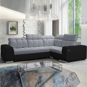 Narożnik z funkcją spania Luigi II szary / czarny prawostronny komfort podczas codziennego wypoczynku narożnik z pojemnikiem na pościel