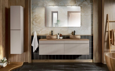 Słupek łazienkowy wiszący Iconic 35 cm beżowy szafka odporna na działanie wilgoci i wysokiej temperatury gustowne pionowe ryflowanie