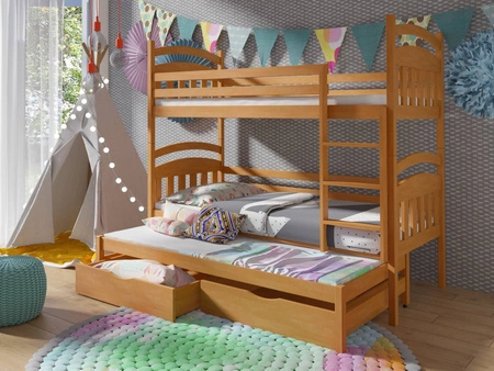 Łóżko piętrowe Adaś 3 osobowe 80x180 cm idealne do pokoju dziecka oszczędza metraż zajmuje przestrzeń łóżka pojedynczego
