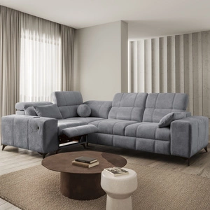 Narożnik z funkcją spania Penejos II Lux szary lewostronny wygodny narożnik do salonu z komfortowym wysuwanym podnóżkiem